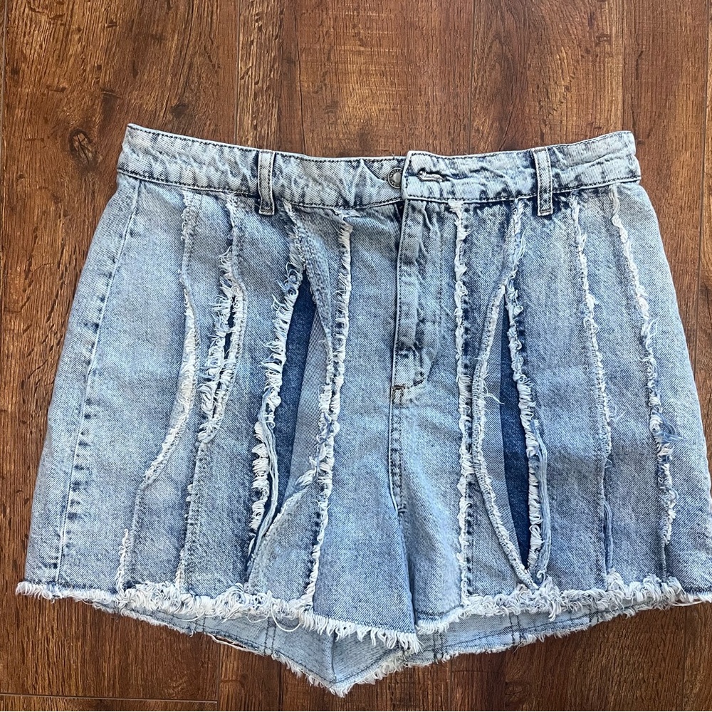 Nasty Gal Light Blue Distressed Jean Shorts